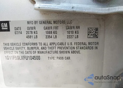 2015 Chevrolet Malibu 1Lz from USA, damaged, VIN 1G11F5SLXFU104500